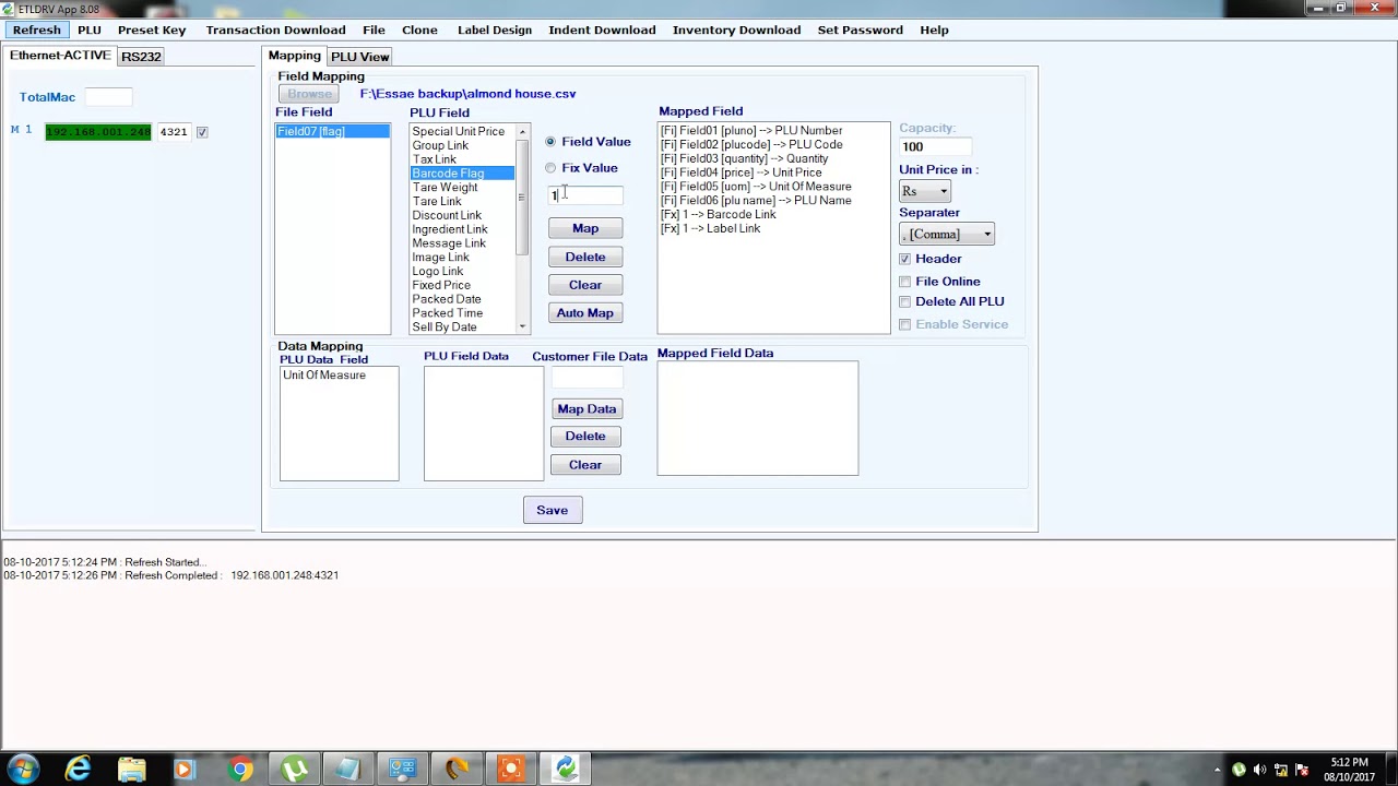 Weighing Machine Data Mapping