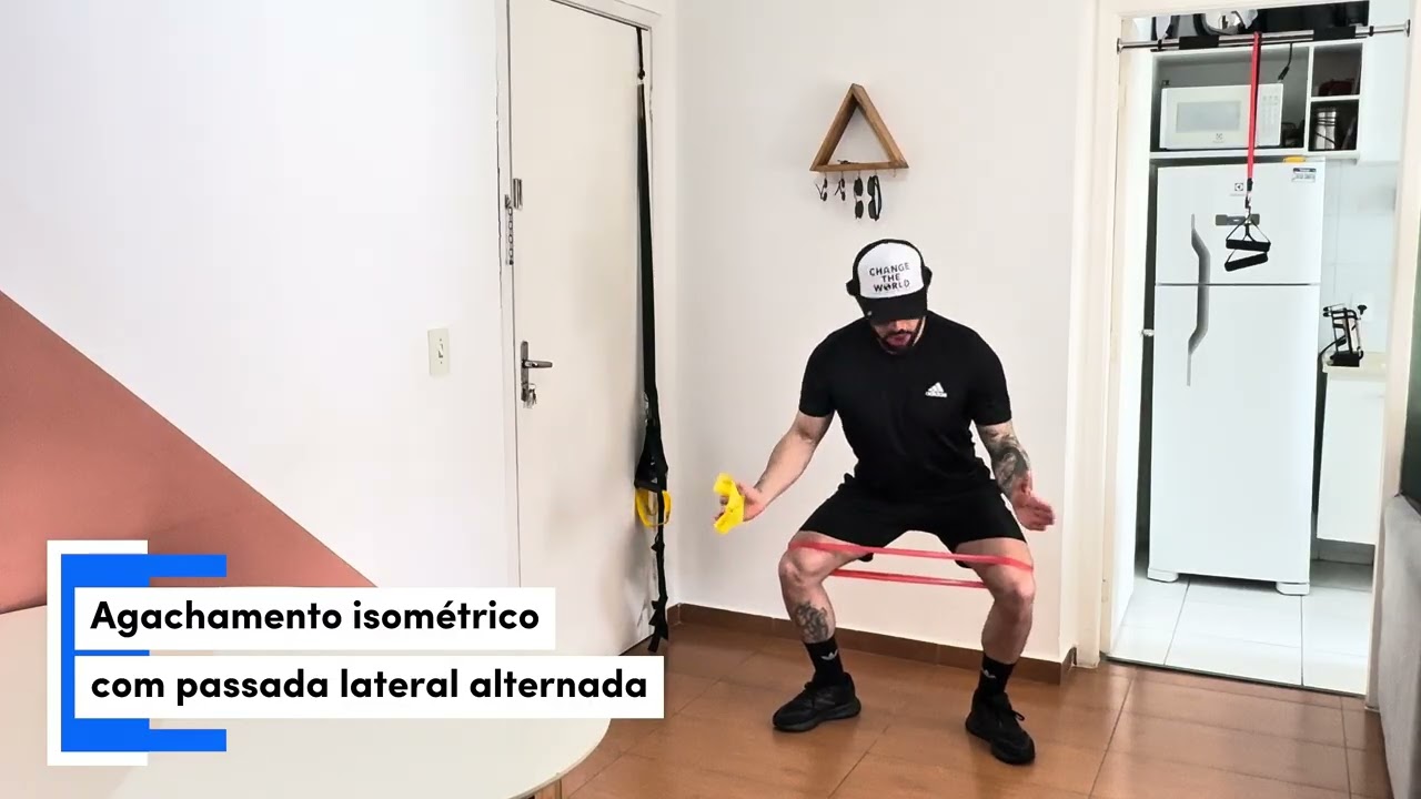 Agachamento Isométrico com passada lateral alternada - Com mini-band