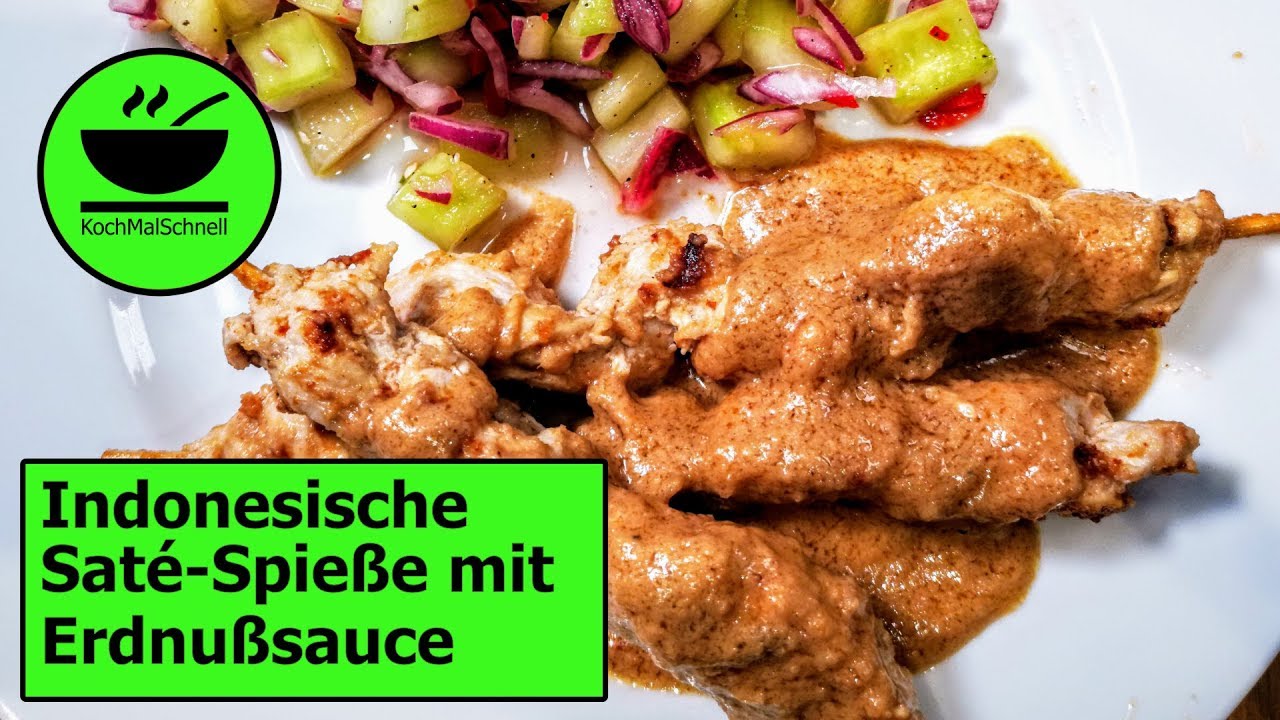 REZEPT: Saté Spieße indonesisch mit Erdnuß-Sauce 🥜 von KochMalSchnell