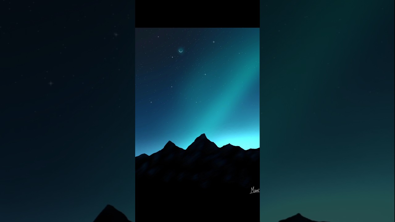 Easy Northern Lights Landscape Painting | Night Sky Aurora #digitalart #ibispaintx #artwork #shorts