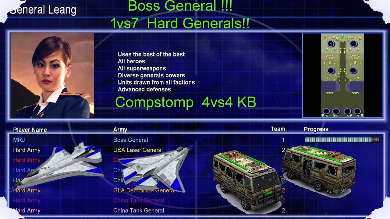 Boss General 1 vs 7 Hard Generals. (Compstomp  4vs4 KB)