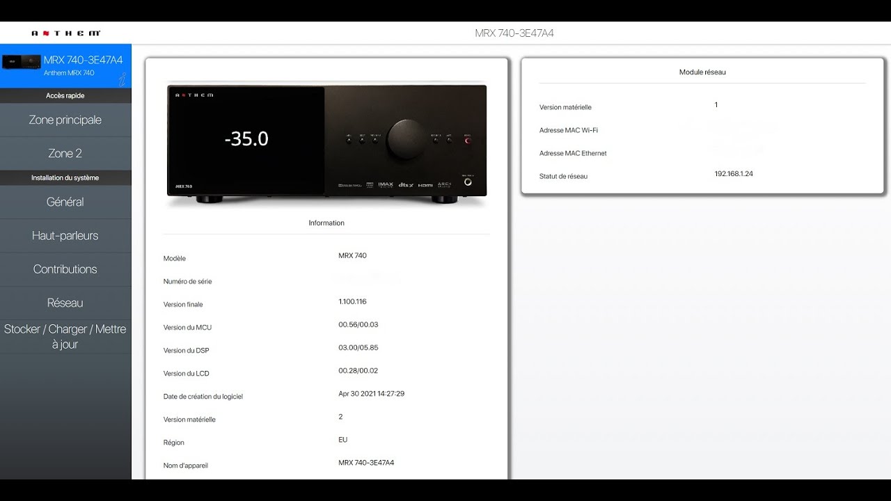 HCFR Anthem MRX 740 Menus