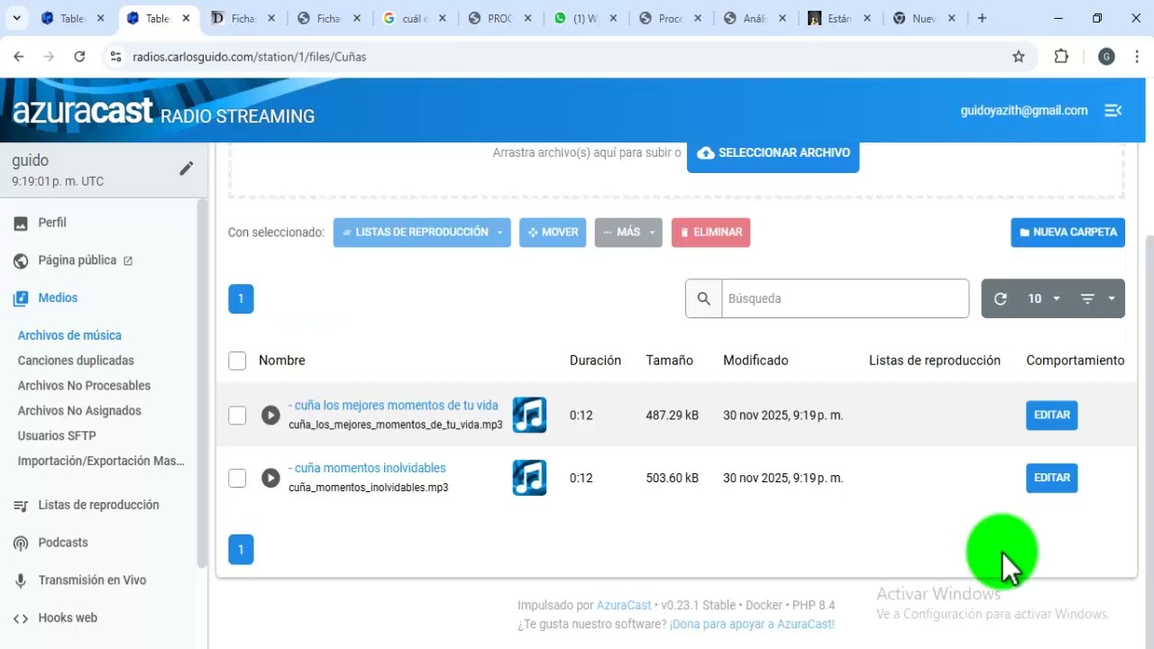 Subir y Programar cuñas de radio en AzuraCast +2026