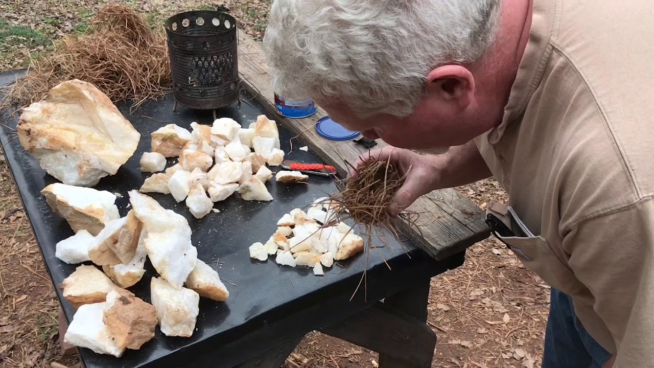 Flint And Steel, Quartz And Steel, Busting Up A 40 lb Hunk Of Quartz