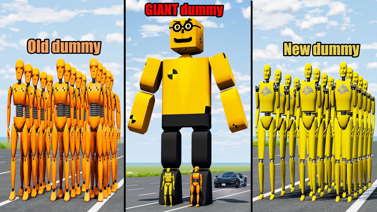 Dummy Crash Test #2: Old vs New vs Giant Dummy - Beamng drive