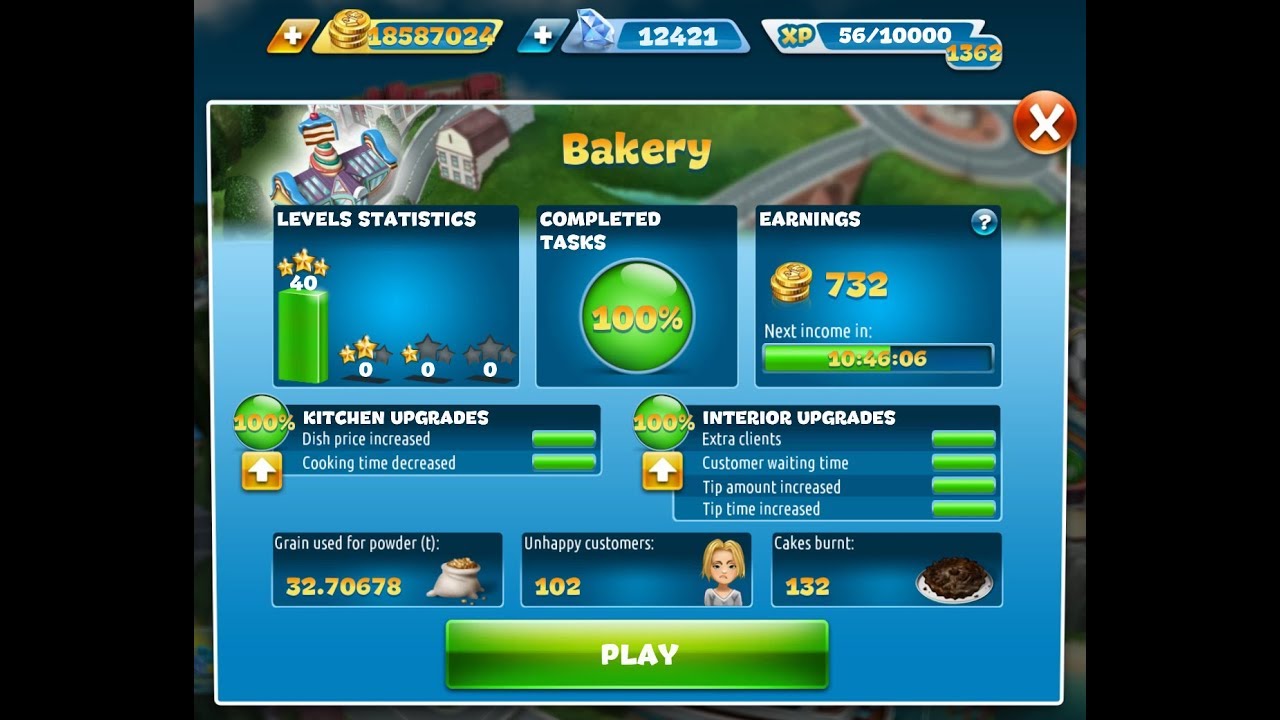 Cooking Fever-Bakery Level 1-40(3 Stars)