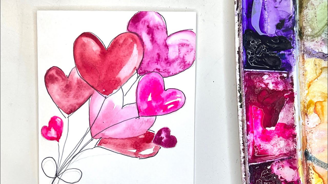 Easy & Adorable Valentine’s Day Heart Balloons in Watercolor for Beginners 🎈🎨