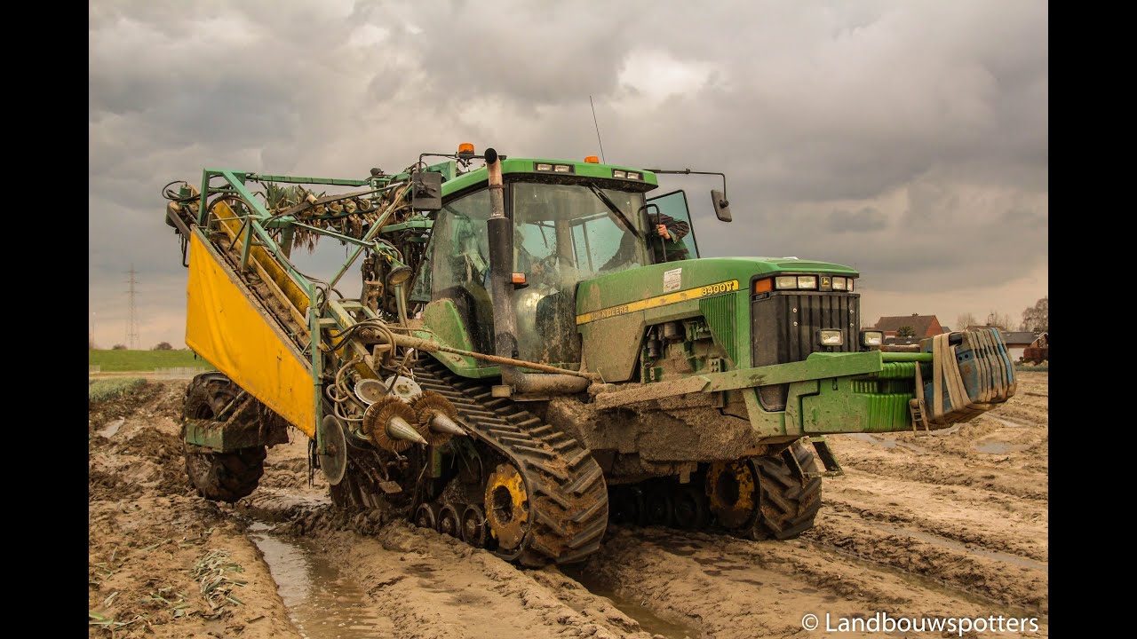 John Deere 8400T met Baekelandt prei rooien 2014 - Boeckhout uit Dentergem
