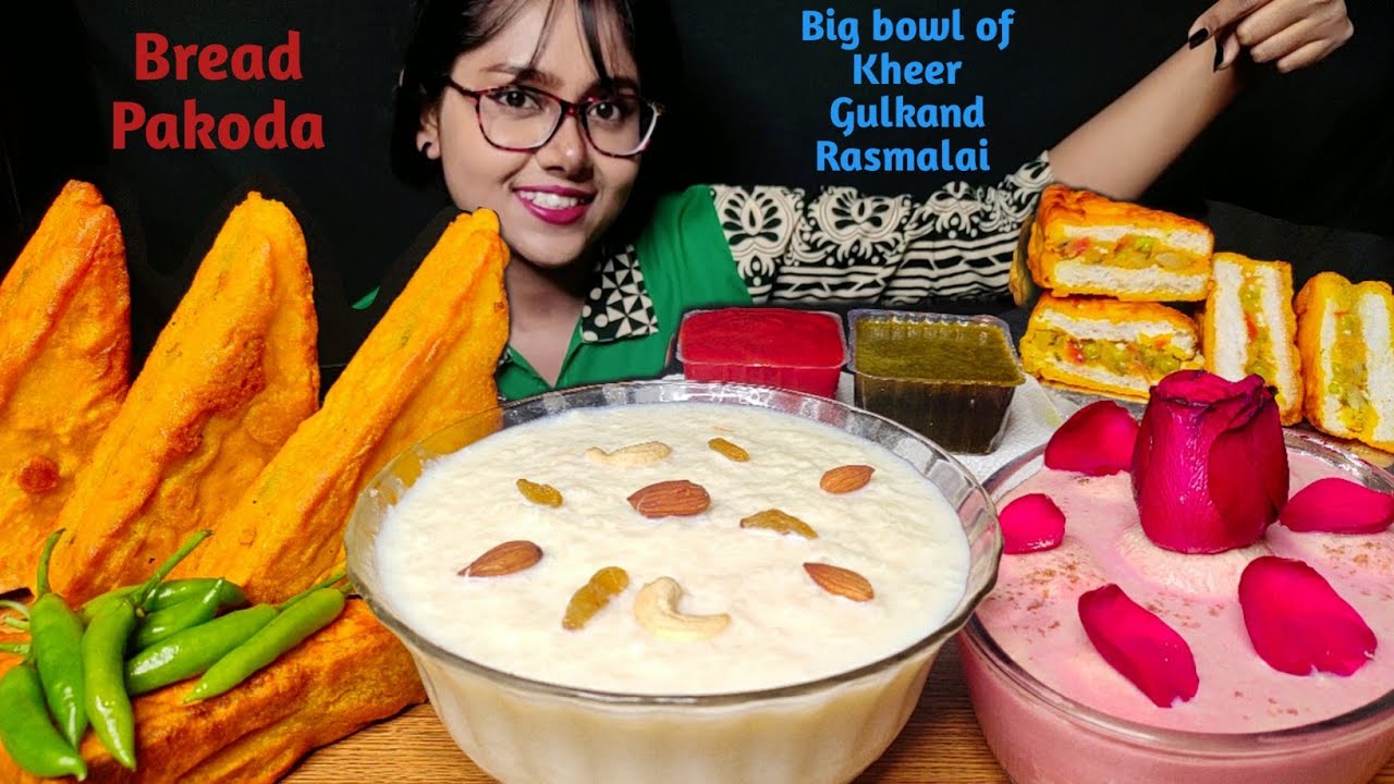 Eating Kheer, Rasmalai, Bread Pakoda | Big Bites | Indian Sweets Asmr | Kheer Asmr | Foodie Darling