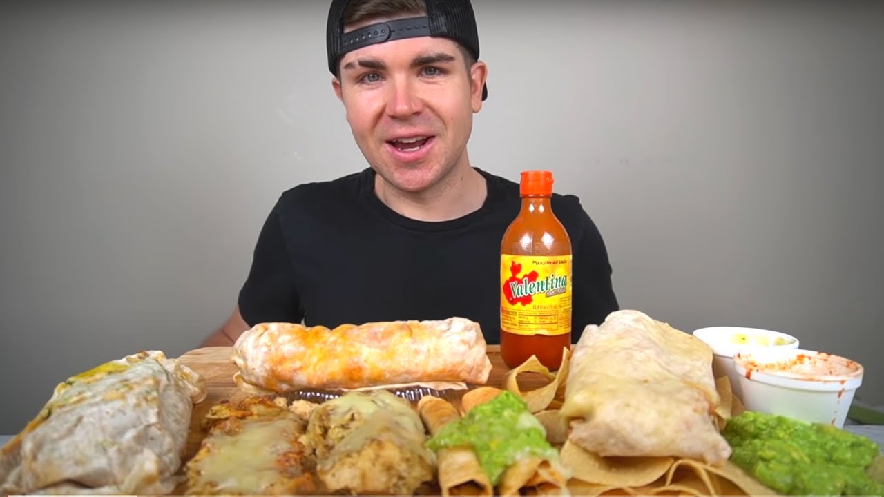 Cheesy Mexican Food Mukbang! Burritos, Tamales + Enchiladas, Taquitos, Chips N' Guac