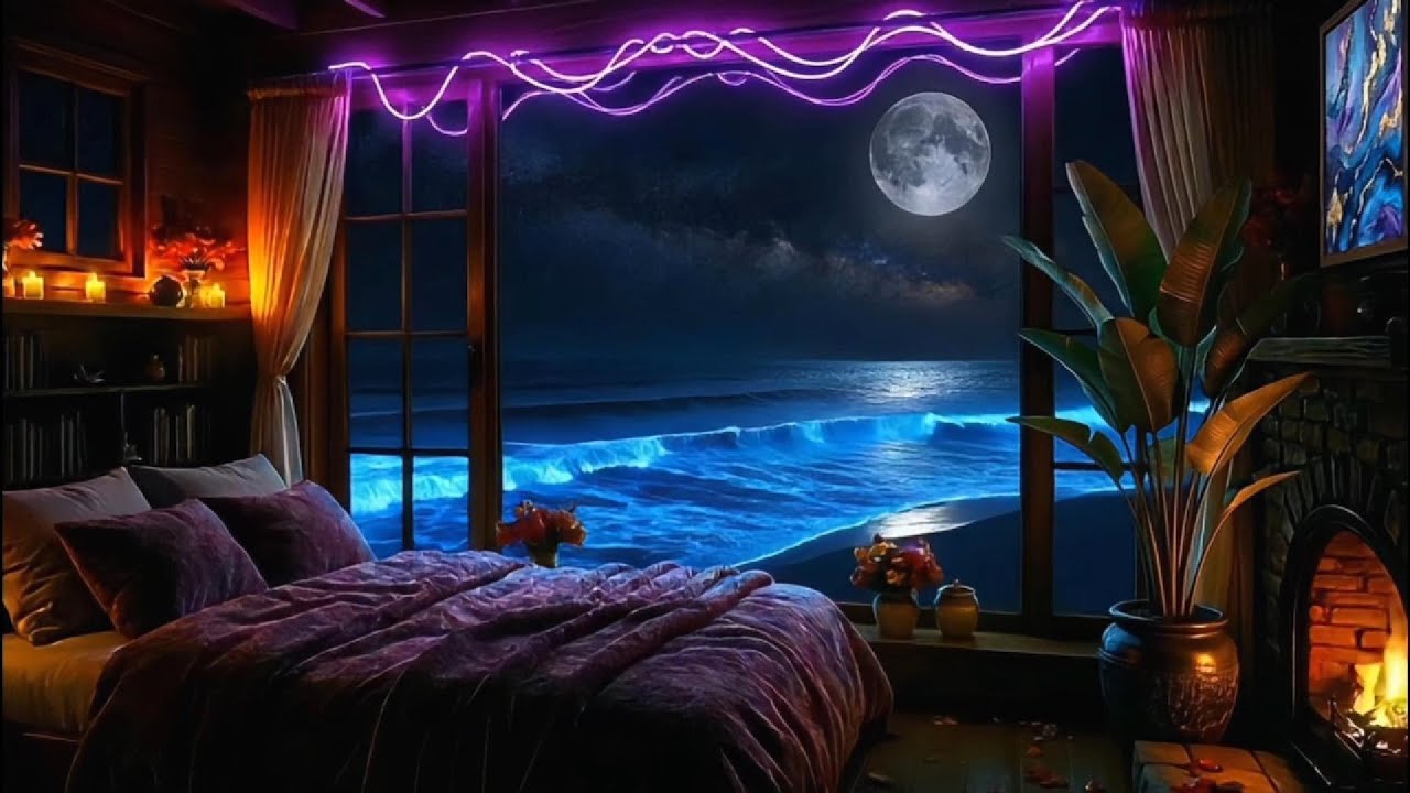 Deep Sleep Ambience |🔥Crackling Fireplace & Ocean Wave Sounds | No Music