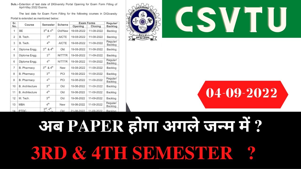 अब PAPER होगा अगले जन्म में ? AGAIN EXAM FORM EXTENDED | CSVTU