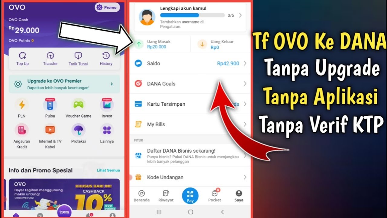 Cara Transfer Saldo OVO Ke Dana Tanpa Upgrade Ke Premier | Tanpa Verifikasi Ktp