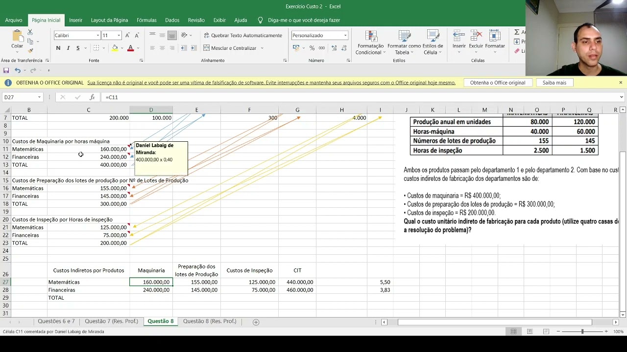 Resolução de Exercício Método de Custeio ABC