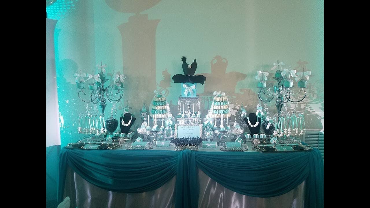 A Tiffany & Co. Inspired dessert candy table for Abigail's quinceañera by Dulcemar Creations