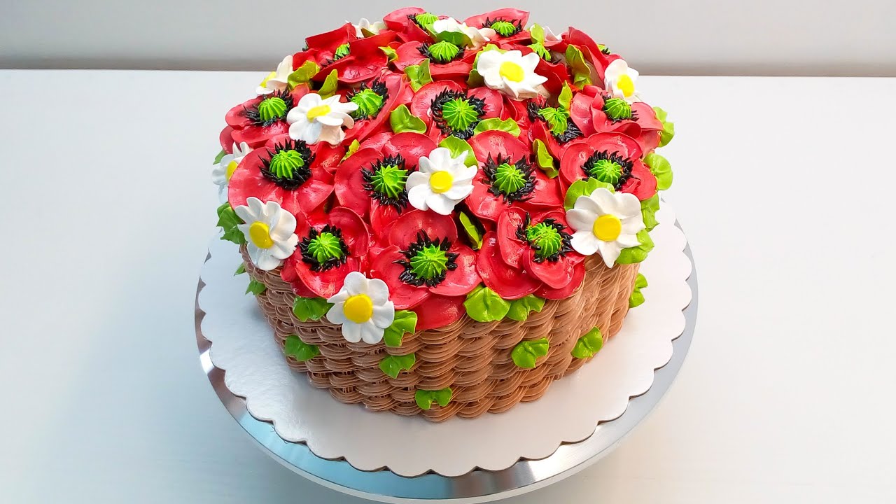 Торт МАКИ в корзине(крем БЗК). /Cake POPPIES in the basket(protein custard).