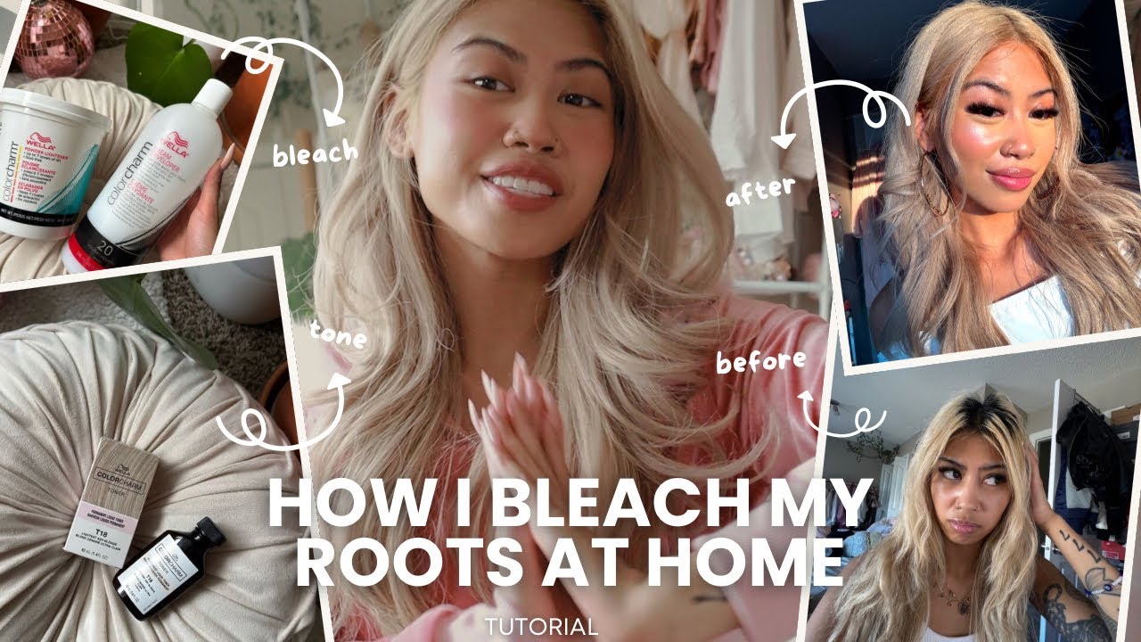 How I bleach my black roots blonde at home Tutorial👱🏼&zwj;♀️ | bleach and tone, blonde hair journey,