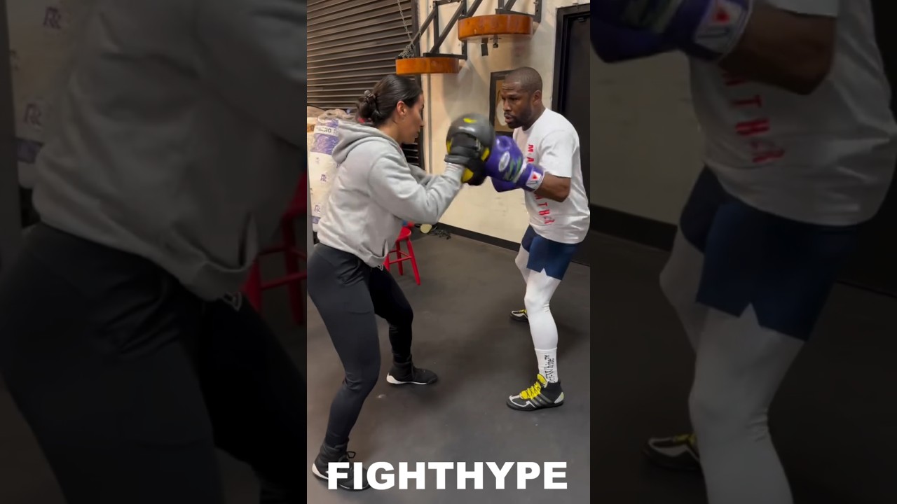 Floyd Mayweather FIRST LOOK with NEW Female Mitt Coach; SHARPSHOOTING together at Age 46