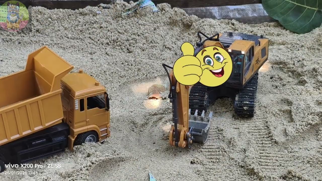 The excavator and dump truck are working  to build a sand.
