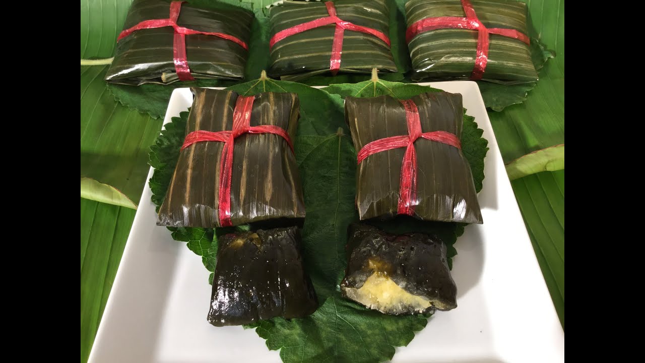 Sweet Sticky Rice Leaf Cakes-Banh Gai-Vietnamese Food Recipes-Louts Seeds,La Gai-Mung Bean