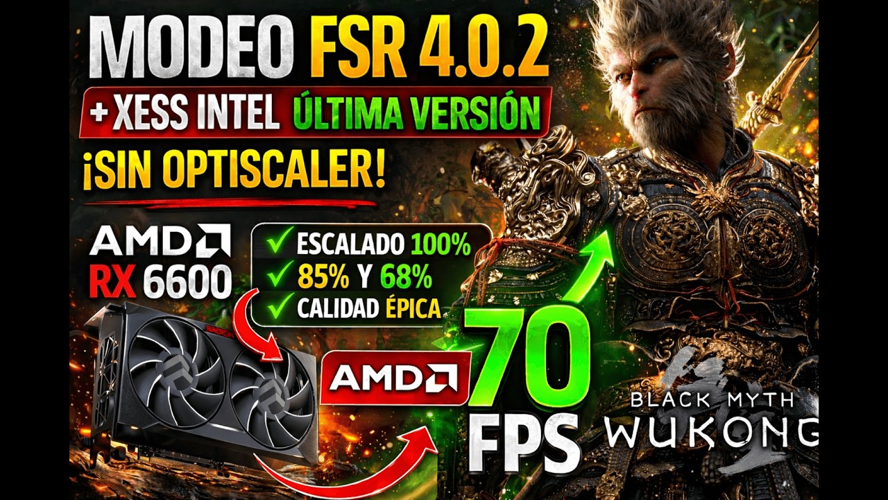¡FSR 4.0.2 SIN OPTISCALER FUNCIONA! 😱 RX 6600 llega a 70 FPS en Black Myth Wukong + XeSS