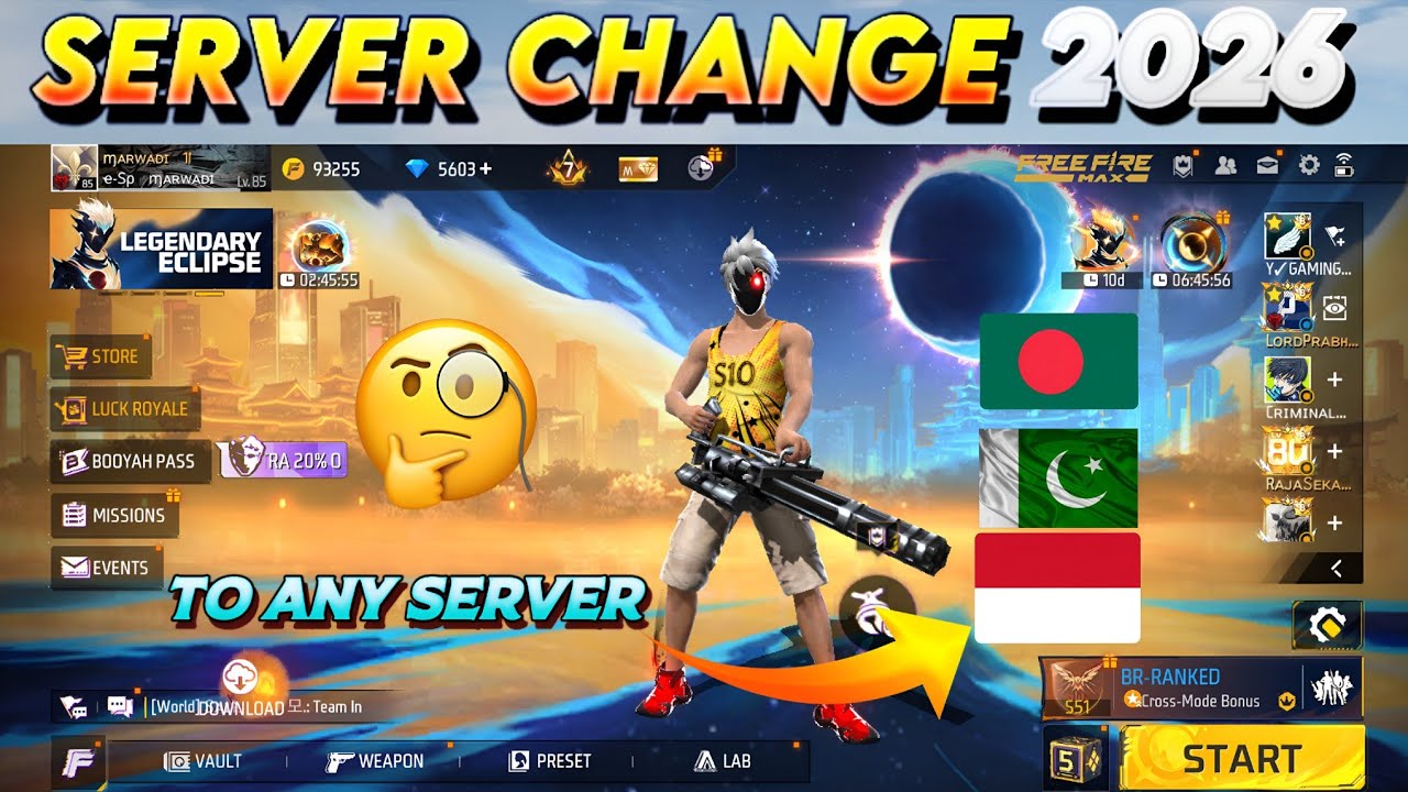 How to Change Free Fire Server to Any Server in 2026 😱 eSports Marwadi 