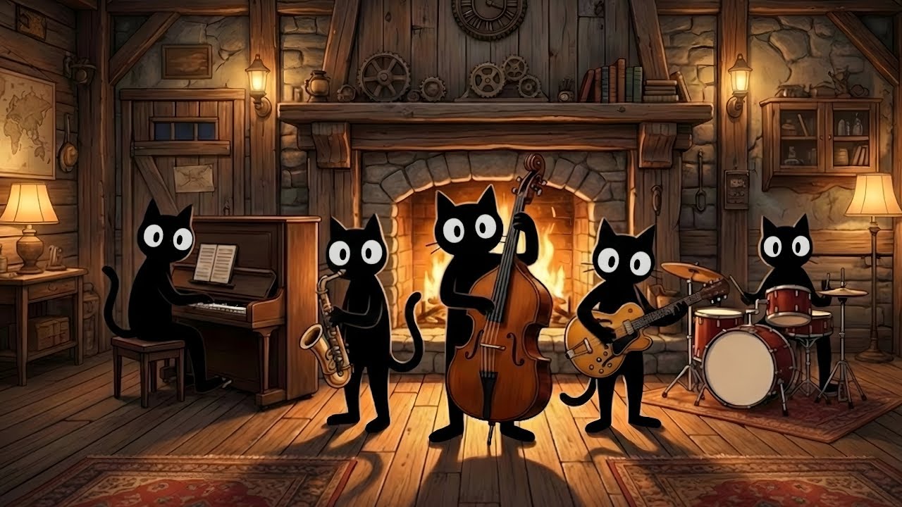 Black Cats Fireplace Jazz: Warm Groove for Productivity & Deep Focus