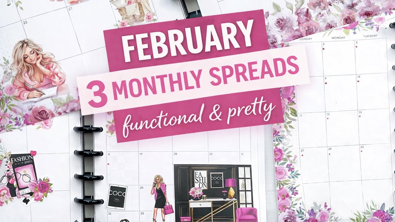 February Monthly Planner Spreads | Catch-All, Wellness & Social Media Planning