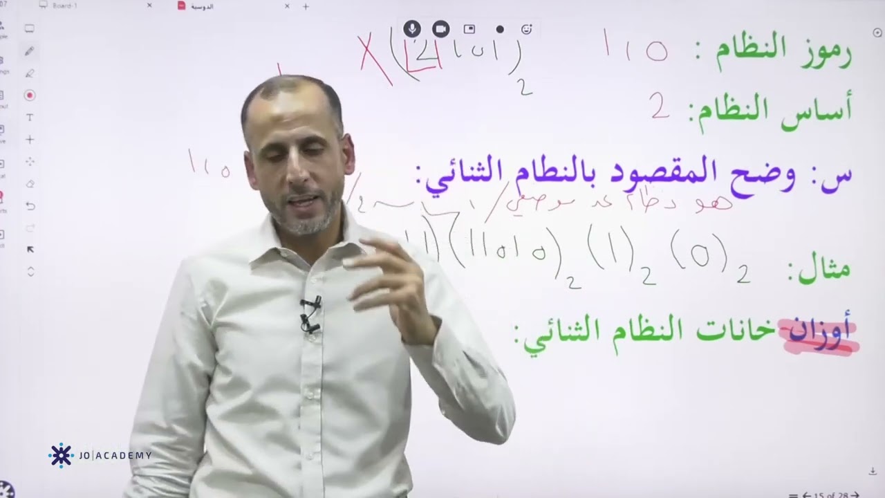 الأنظمة العددية الثنائي والثماني والسادس عشر من الألف إلى الياء