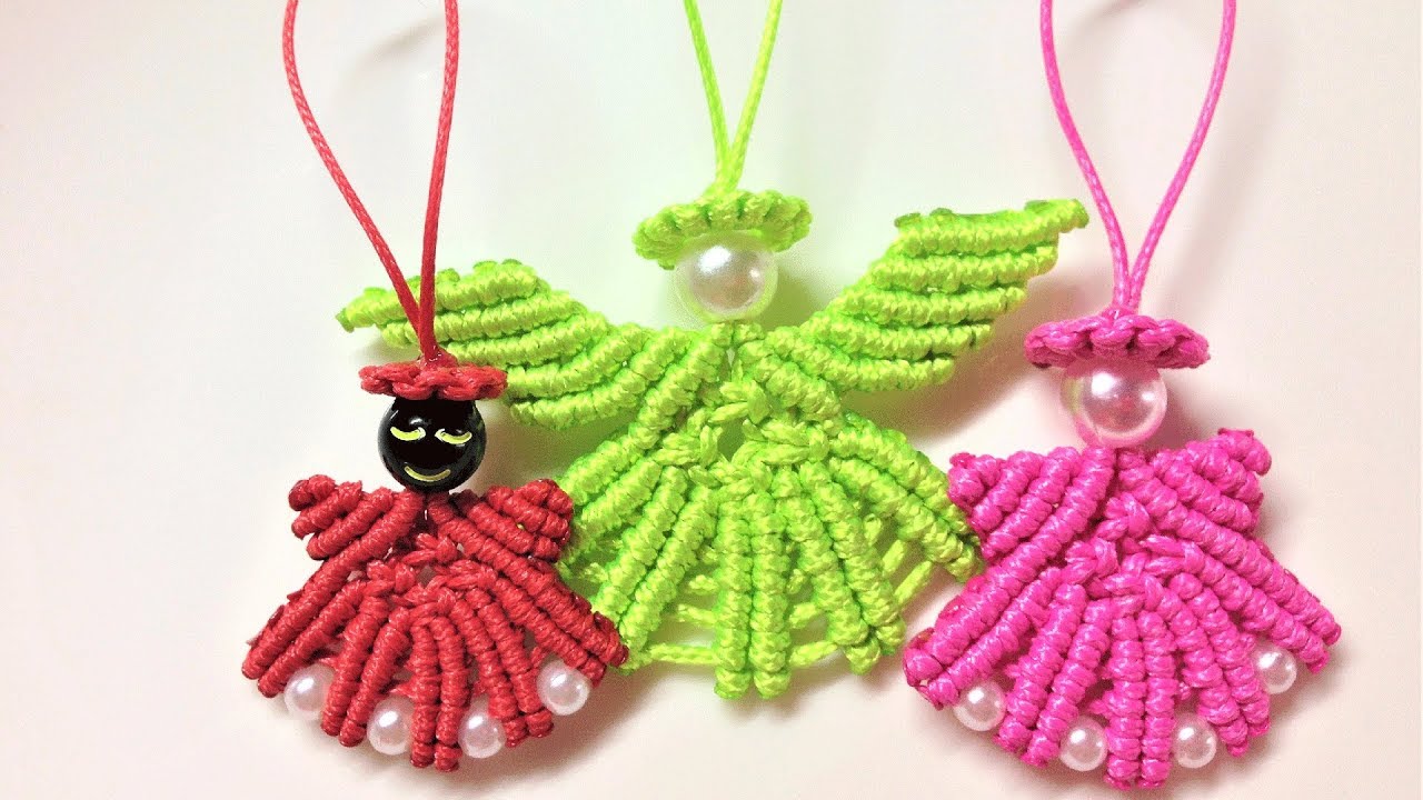Macrame Christmas pattern tutorial: The hanging angel key chain
