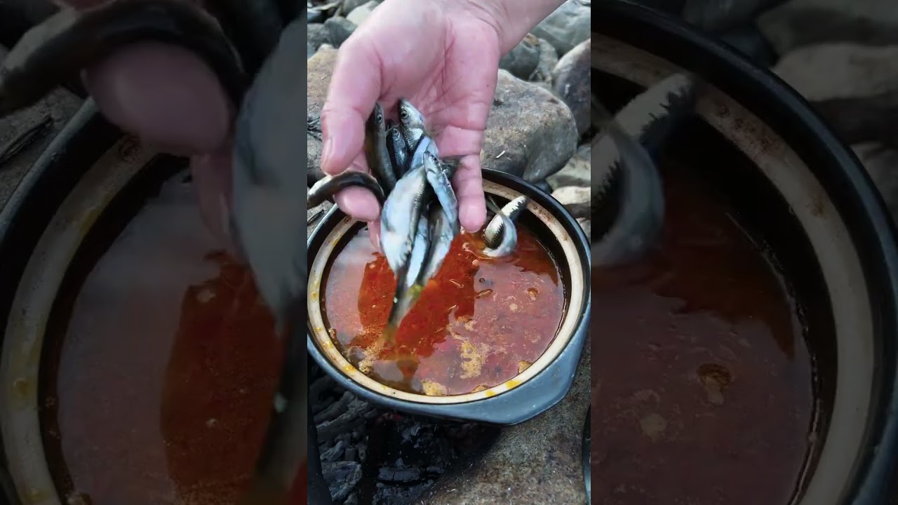 A sledgehammer shakes the river fish a clay pot is placed in the middle of the river fresh