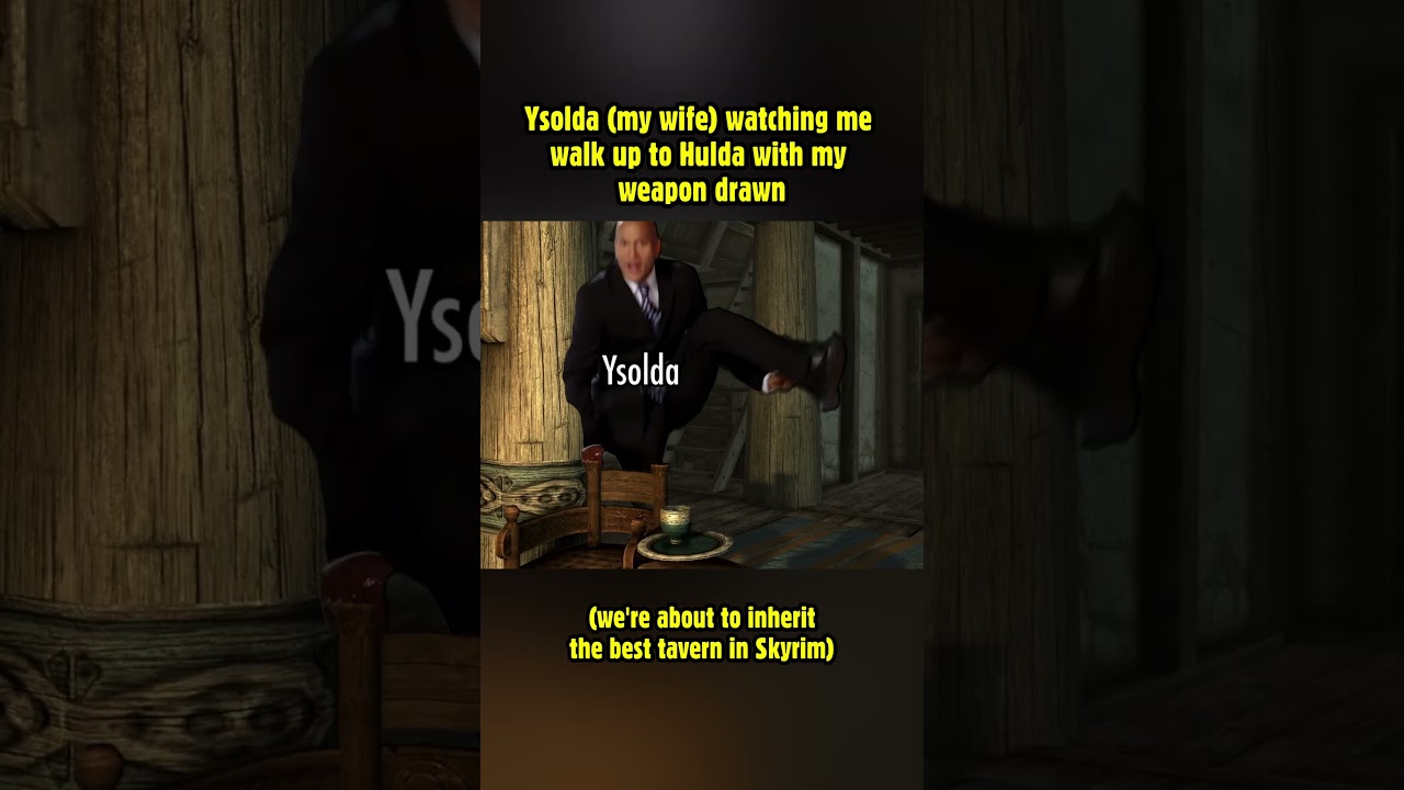 Ysolda (my wife) watching me walk up to Hulda with my weapon drawn! #skyrim