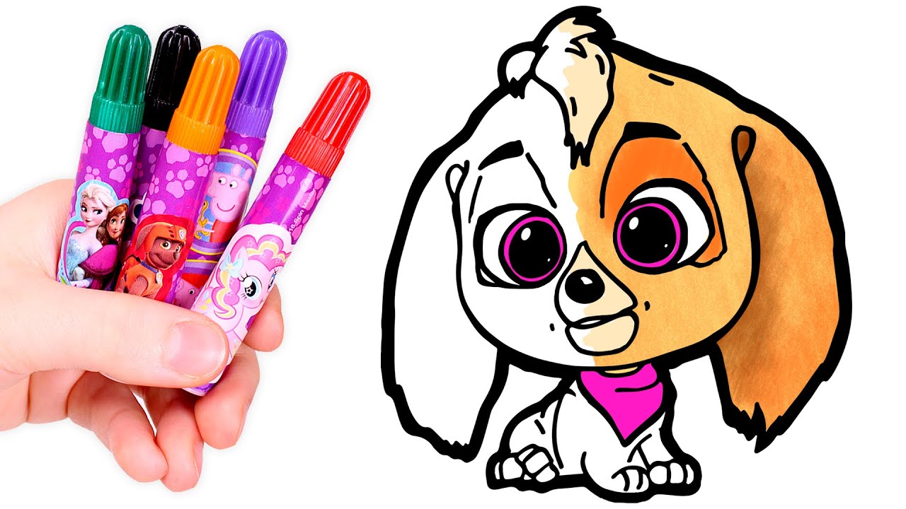 PAW PATROL 🐾 Dibuja y Colorea a SKYE de beb&eacute; 🌈🩷 Videos para ni&ntilde;os