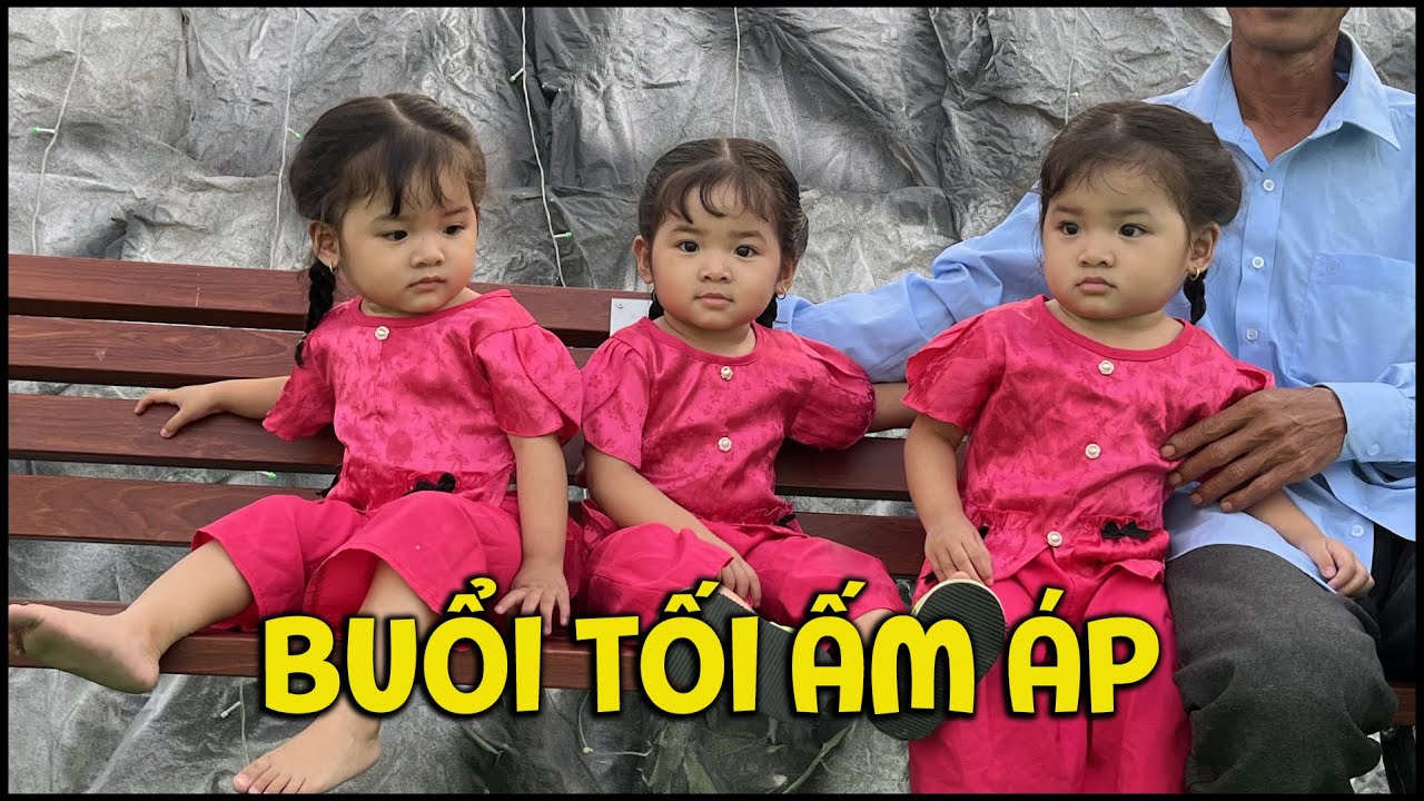 Ba bé sinh ba Gạo Sữa Kem ngắm trắng cùng cha, buổi tối ấm áp của gia đình nhỏ | TAM CÔNG CHÚA