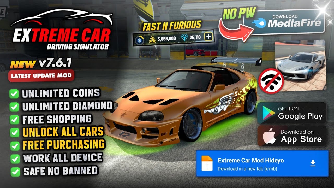 Extreme Car Driving Simulator Mod Apk 7.6.1 New 2025 — неограниченные деньги, максимальный уровен...