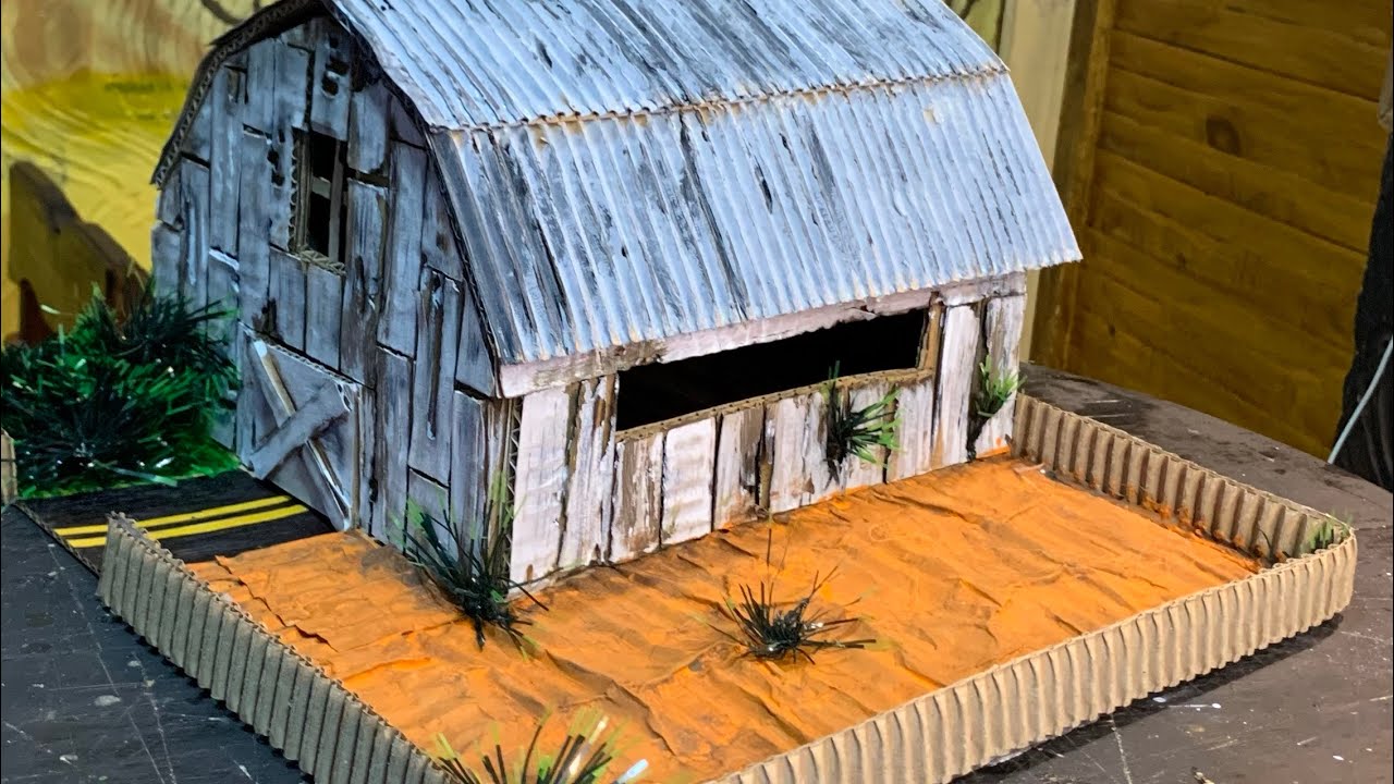 Celeiro velho de papelão - diorama - miniatura