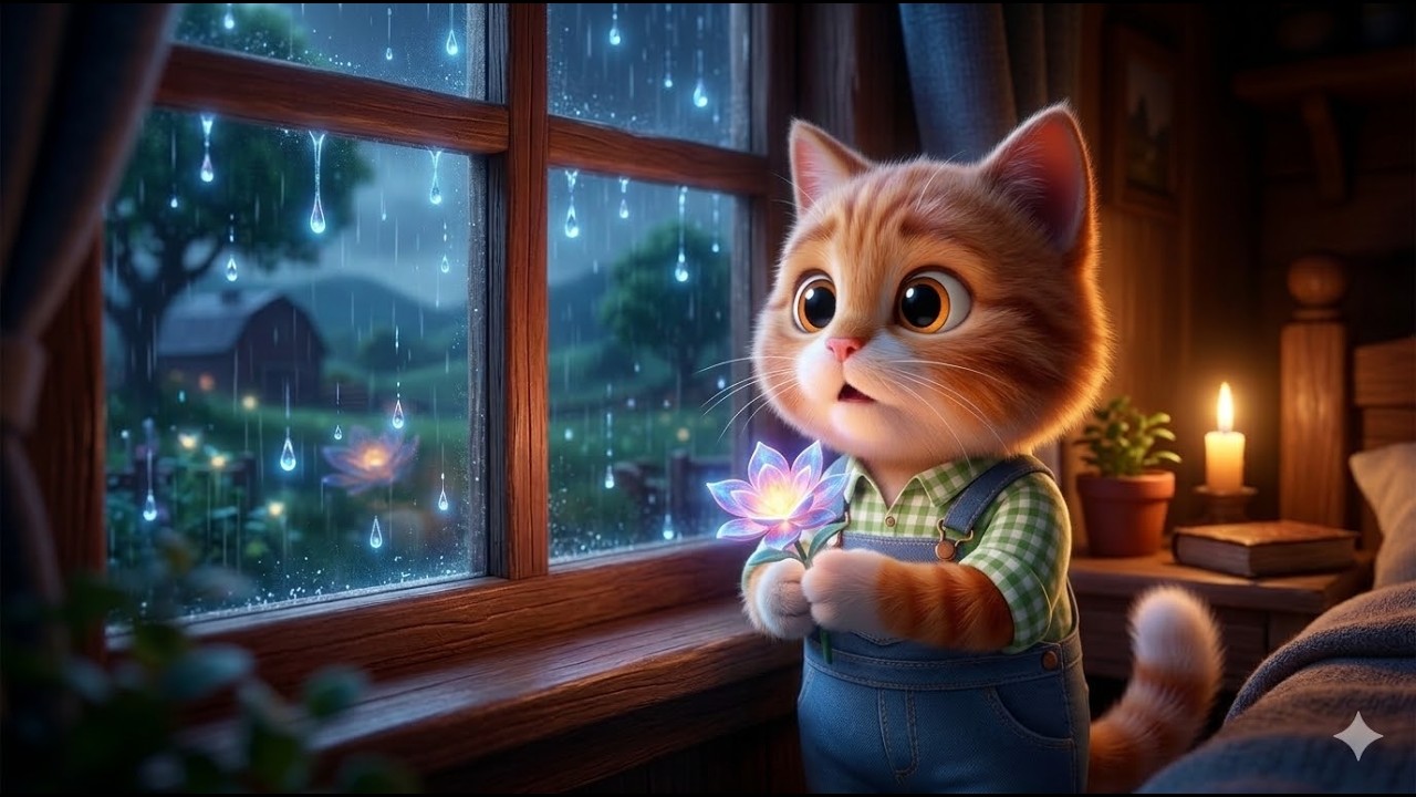 Sleep Well: Cat Story- A Cozy Rainy Sunday on the Farm | The Magical Glowing Rain ASMR