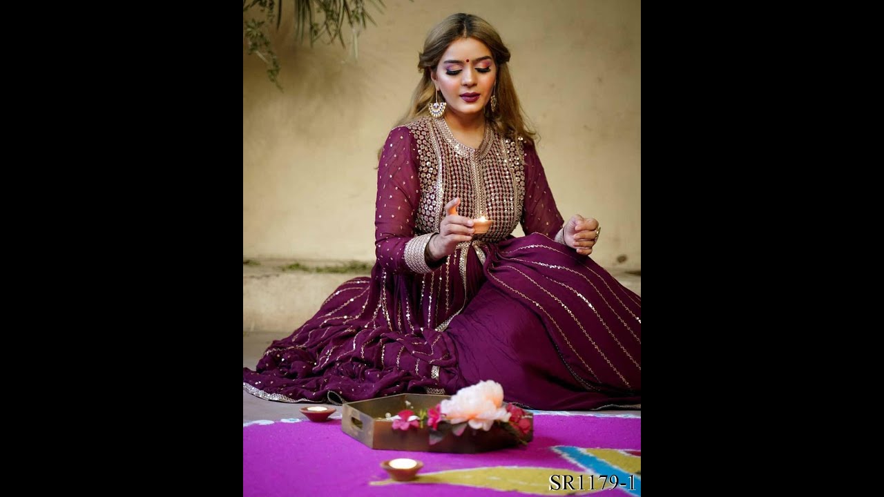 Faux Georgette with Embroidery Sequence Thread Work With Revet Moti Work  Anarkali Gown