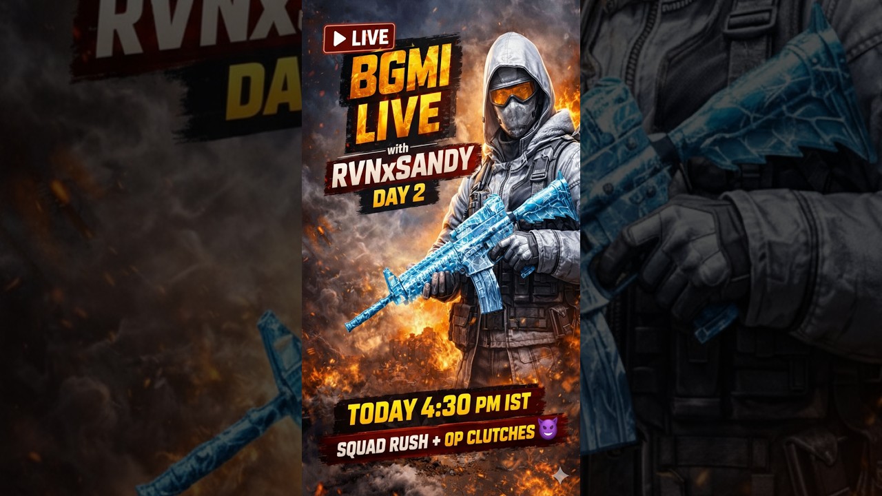 🔴 BGMI LIVE WITH RVNxSANDY | Day 2 Aaj 4:30 PM IST | Squad Rush + OP Clutches 😈🔥#livestream #bgmi