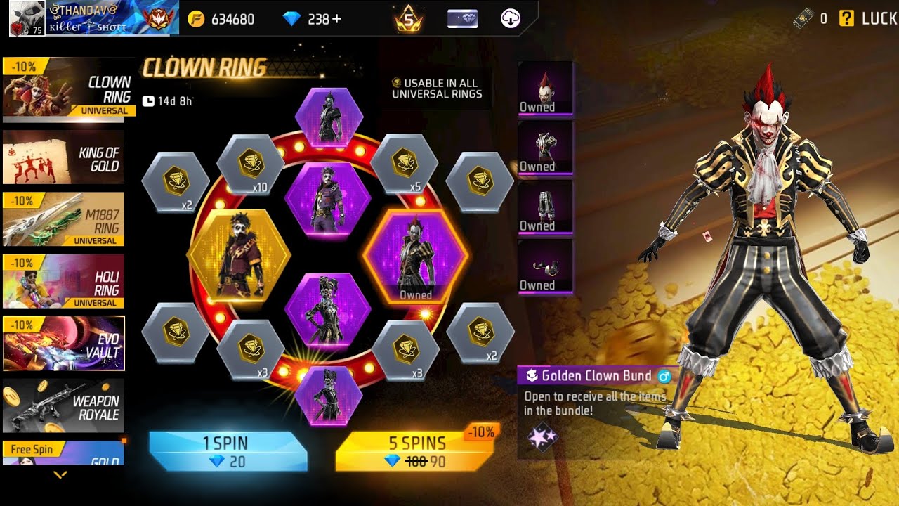 Free Fire Golden Clown Bundle event spin 😃😃 ||Free Fire New event || Free Fire New bundle event || 