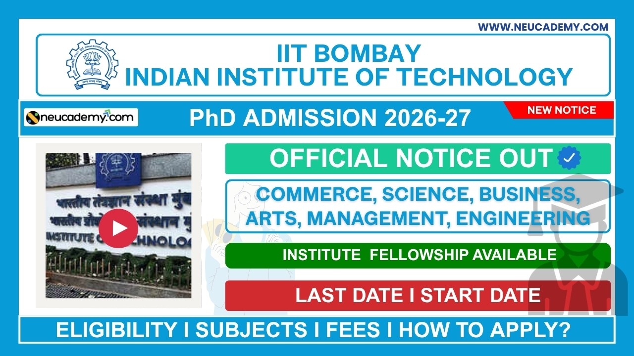 IIT Bombay PhD Admission 2026-27 | Eligibility, Last Date, Subjects, Seats & Fellowship