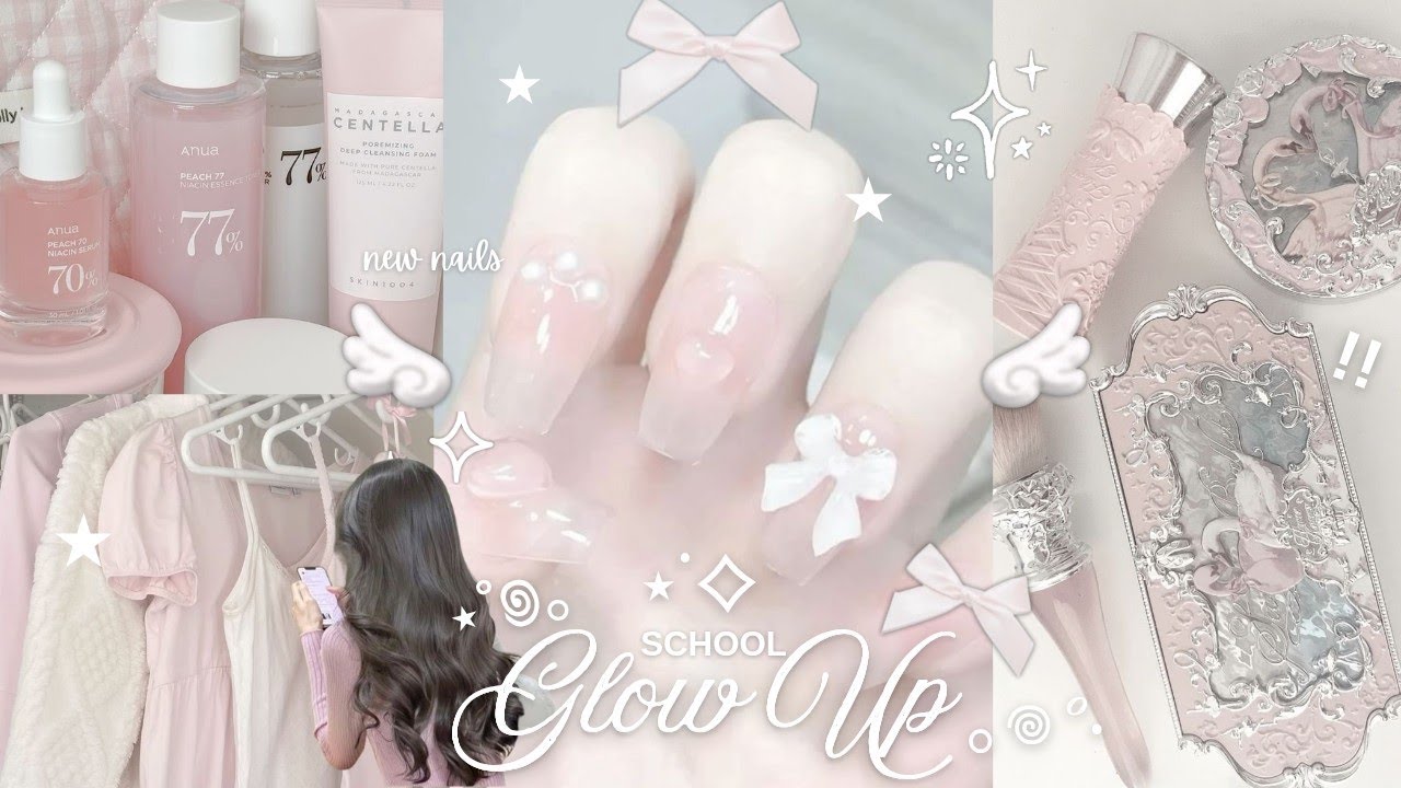 GLOW UP for school [senior year] 🎀🐰 | school prep, beginner makeup tut, grwm, nails ⋆.𐙚 ̊