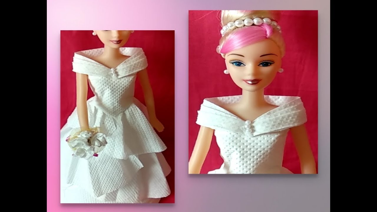 DIY doll dress with tissue paper / 👗diy barbie doll dress/ doll makeover
