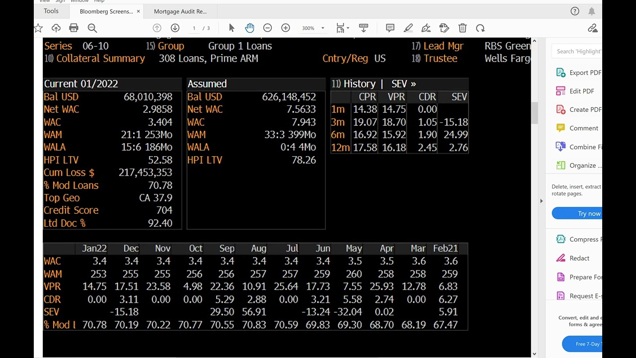 Bloomberg Securitization Audit Report Example of Bloomberg Screenshots