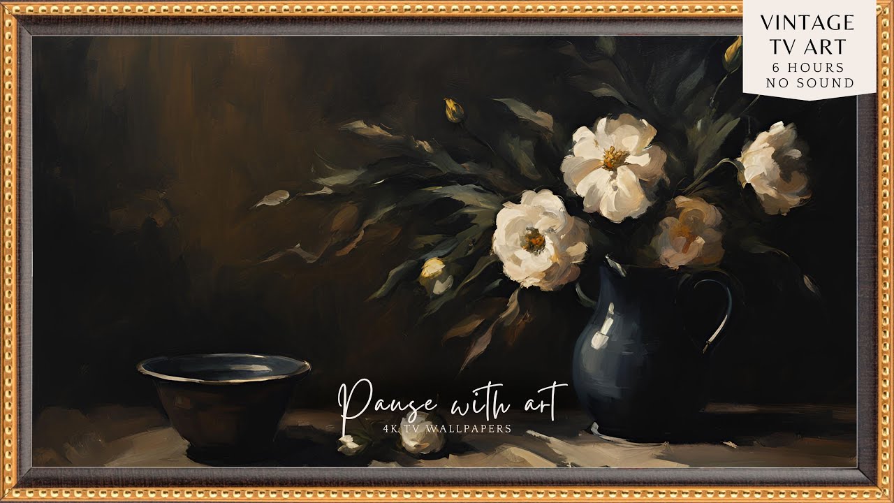 TV Art Frame Dark Floral Oil Painting Style | Moody Vintage Screensaver for Elegant Frame TV Decor