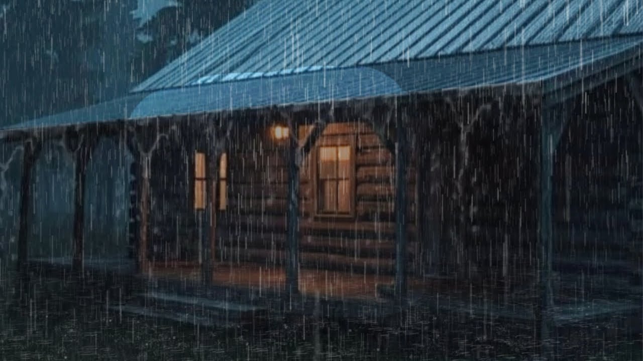 Rain Sounds for Sleeping steady rain on cabin roof at night
