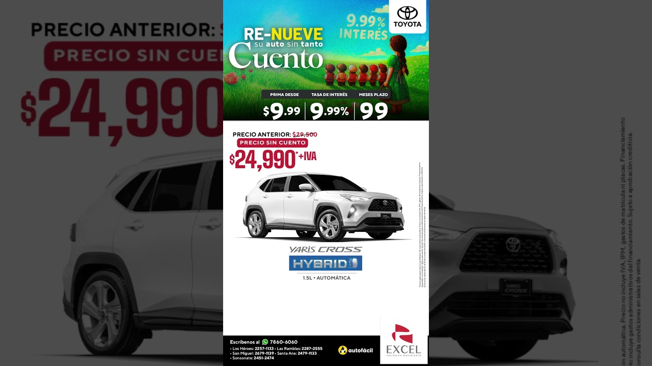 Renueva tu auto por una Yaris Cross Hybrid por $24,990 + IVA.