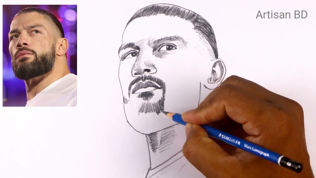 How To Draw Realistic face Roman Reigns, Pencil Drawing Easy WWE #romanreigns