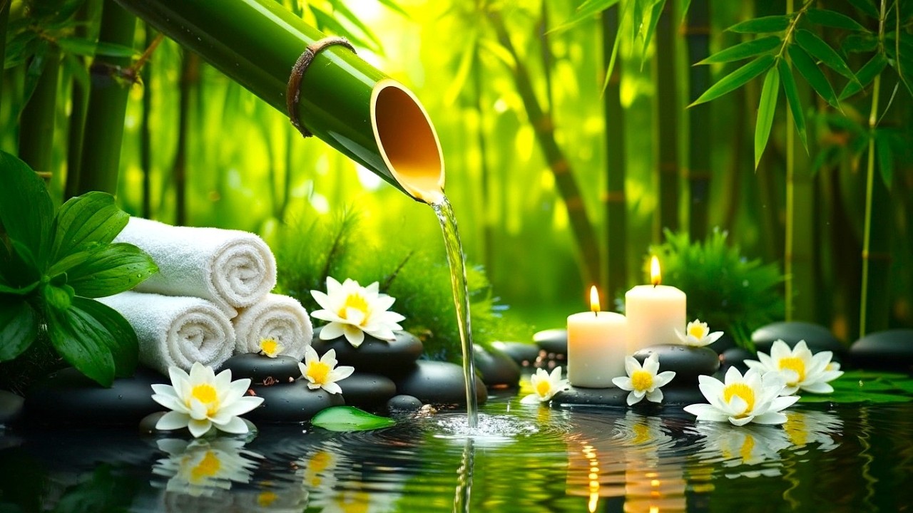 Relaxing Sleep Music with Bamboo Water Sound🌿Deep Sleep Music, Meditation, Calm Anxiety, Spa BGM