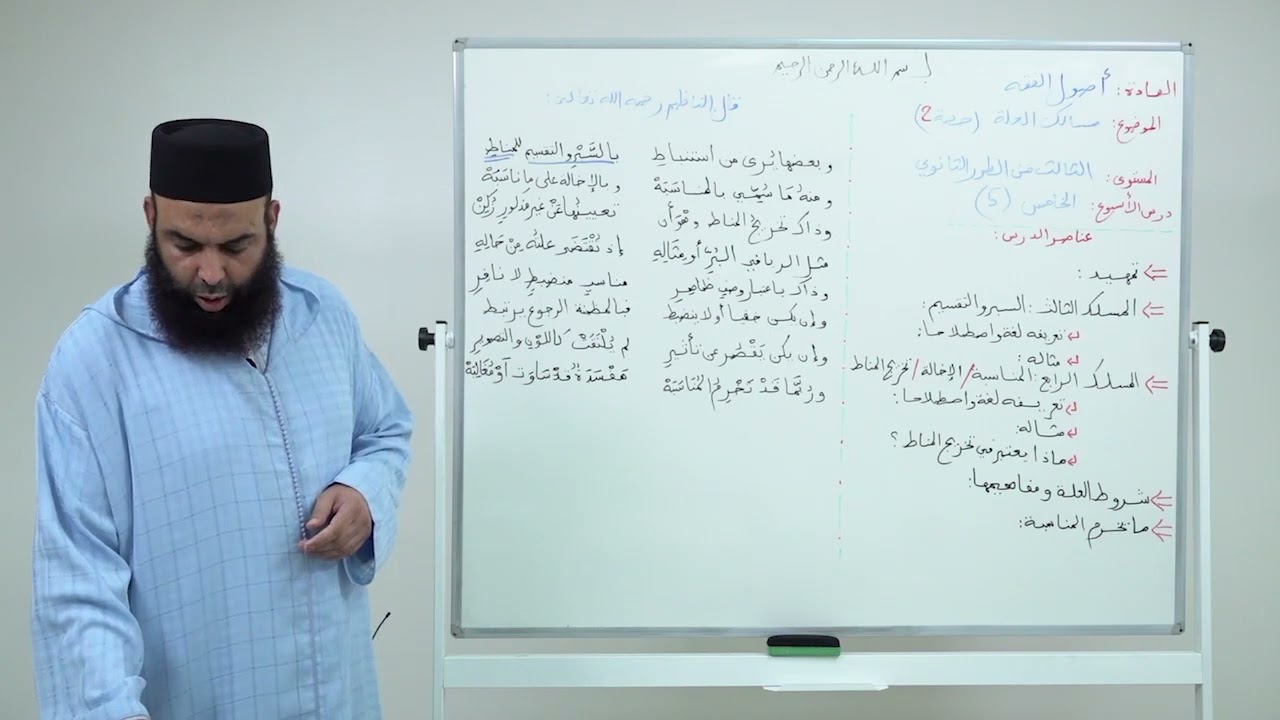الأسبوع 5 :  شرح مرتقى الوصول / درس مسالك العلة (حصة 2) / مادة أصول الفقه الثالثة ثانوي عتيق